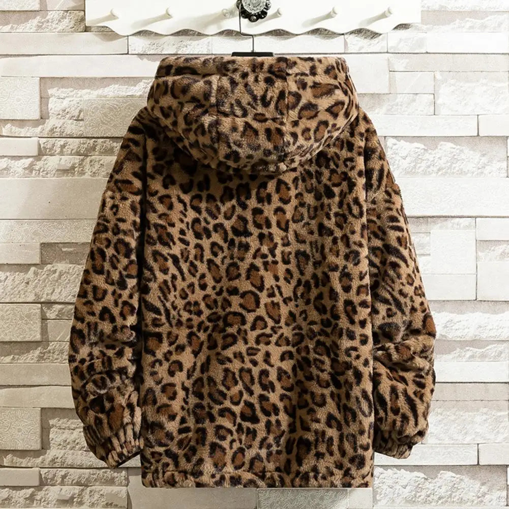 Leopard Print Cotton-padded Overcoat Autumn Men Jacket