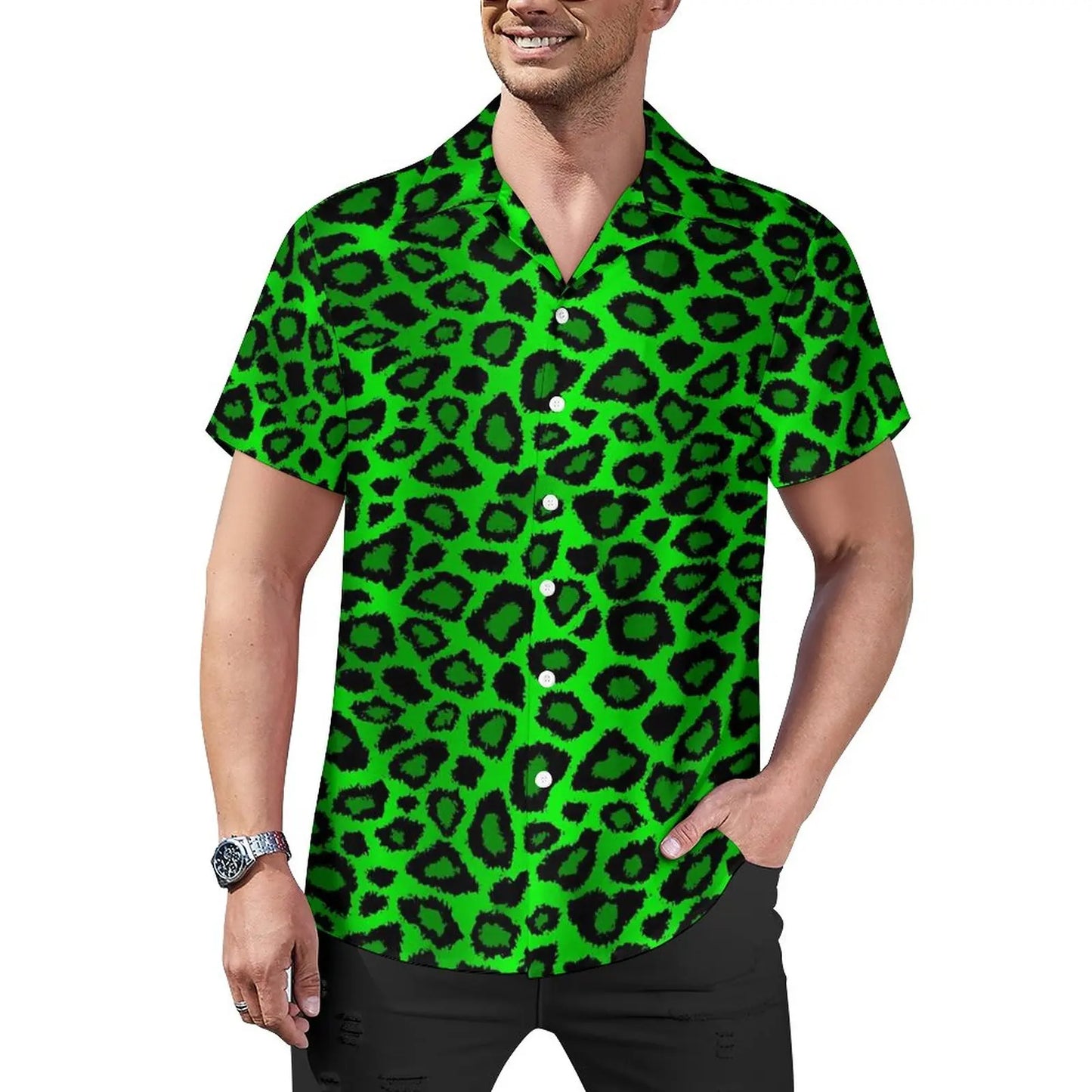 Hawaiian Sexy Red Leopard Spots Men's Shirts For Man