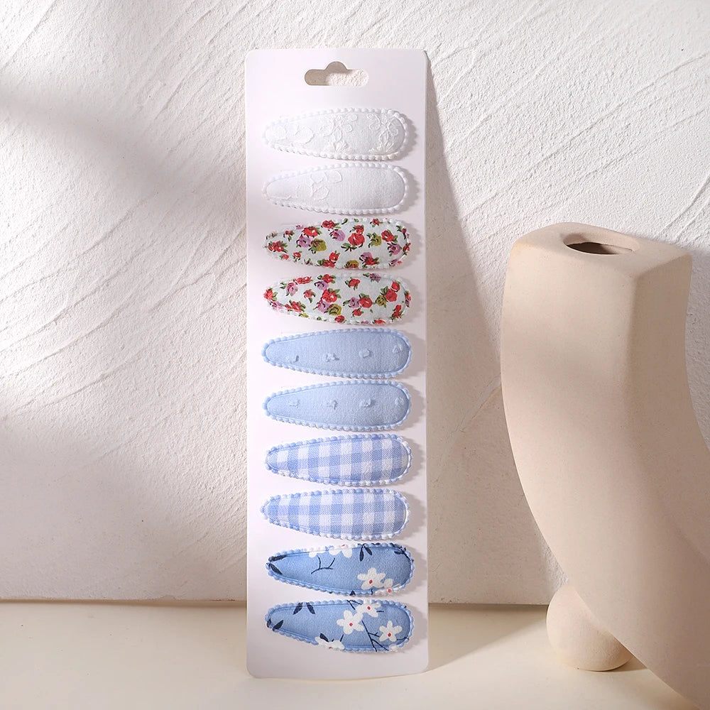 10Pcs/Lot Fresh Print Cotton Alloy Hair Clips for Kids Fabric