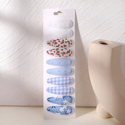 10Pcs/Lot Fresh Print Cotton Alloy Hair Clips for Kids Fabric