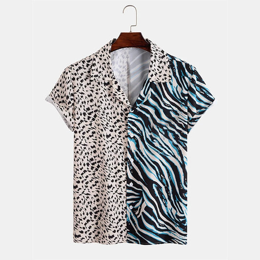 Striped Leopard 3d Printed Shirt For Men's Unique Splicing