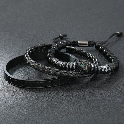 Black Stone Hematite Beads Men Skull Crown Leopard