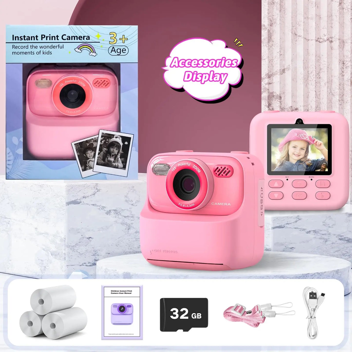 Upgrade Kids Camera Instant 1080P HD Dual Lens Selfie