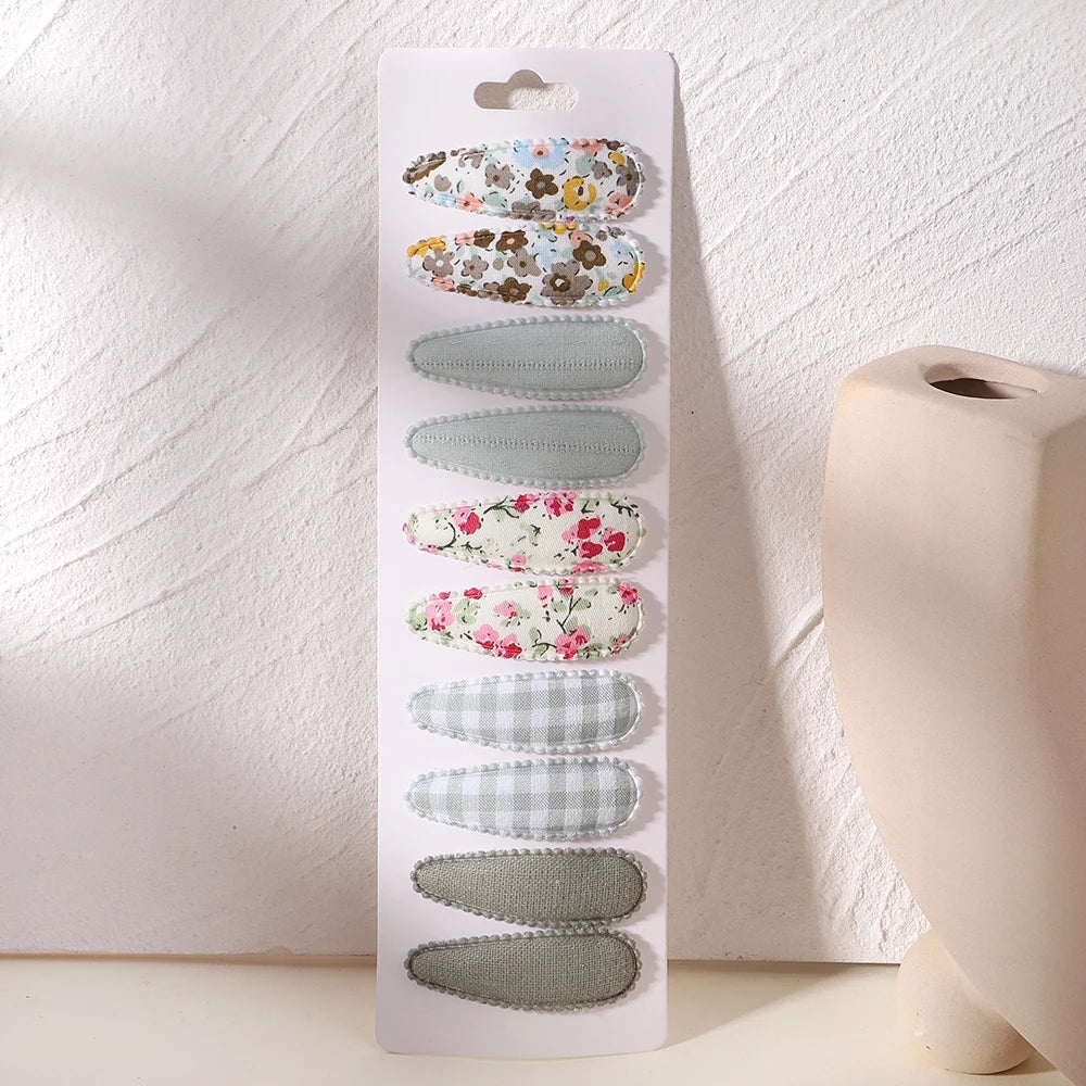 10Pcs/Lot Fresh Print Cotton Alloy Hair Clips for Kids Fabric