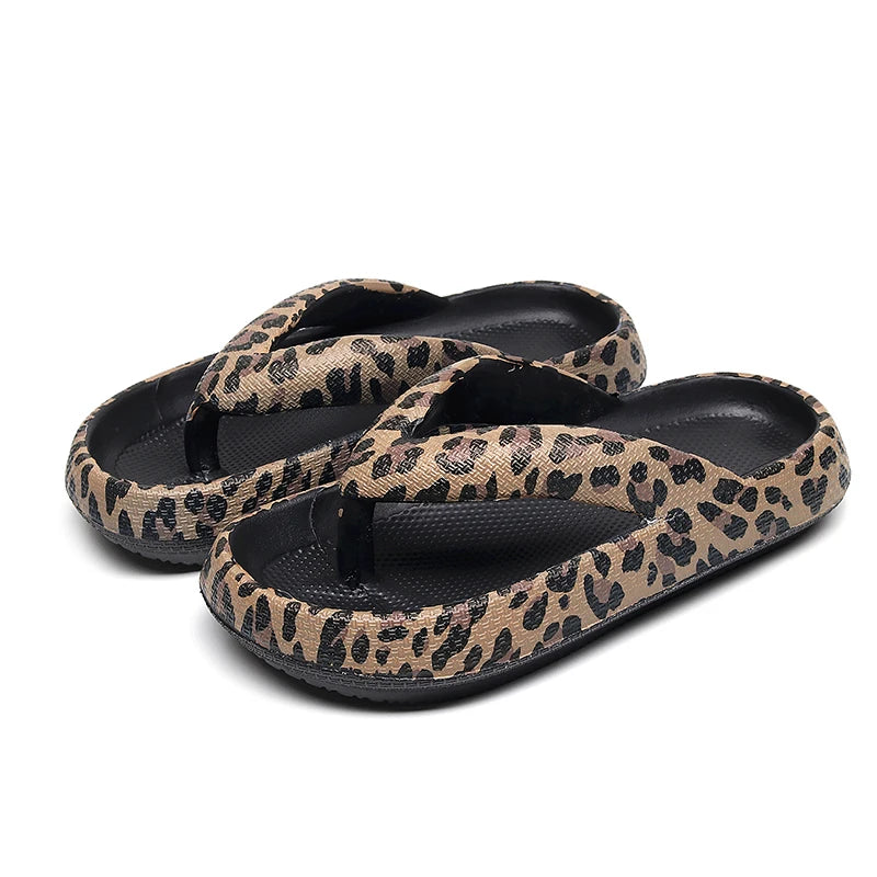 Summer Women Comfort Flip-Flop Leopard Soft Thick-Soled