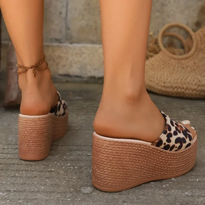 Women's Slippers Leopard Print Wedge High Heel Slingback