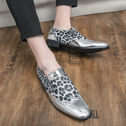 Designer  Leopard Print Patchwork Leather Shoes