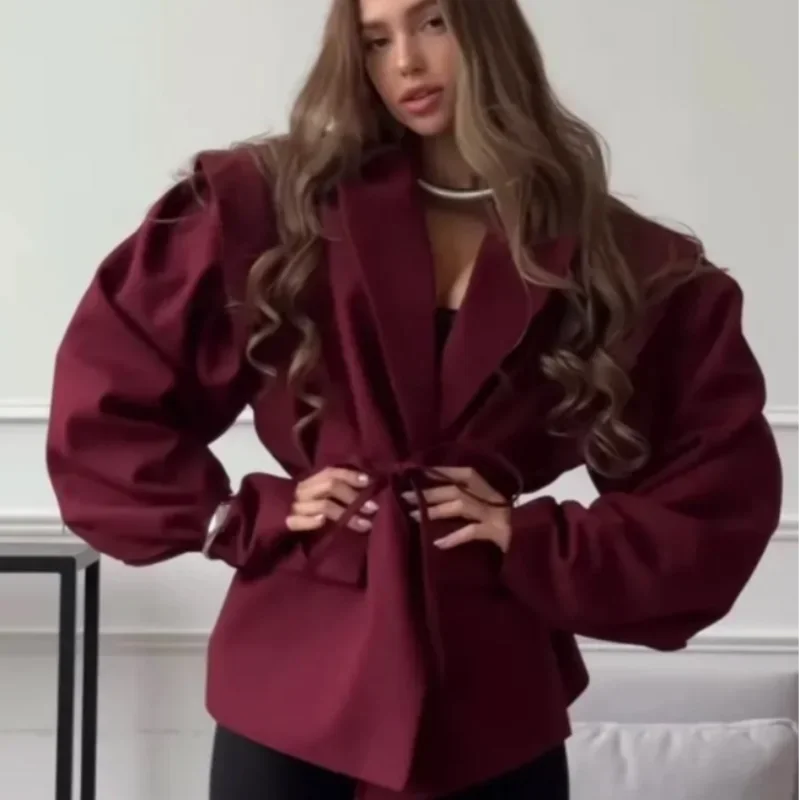 Floral Fashion Belts Blazer Coat Women Shoulder Pads Single Breasted Notched Long Sleeve Street Jacket 2025 Spring Holiday Party