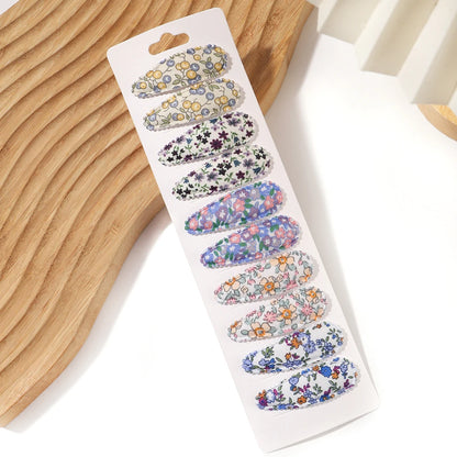 10Pcs/Lot Fresh Print Cotton Alloy Hair Clips for Kids Fabric