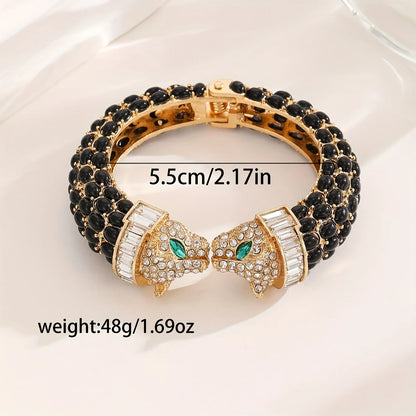 Vintage Luxury Full Rhinestone Double Headed Leopard