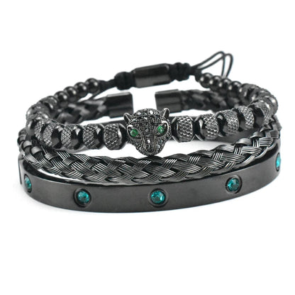 Luxury Set Green Eye Leopard Head Charm Handmade