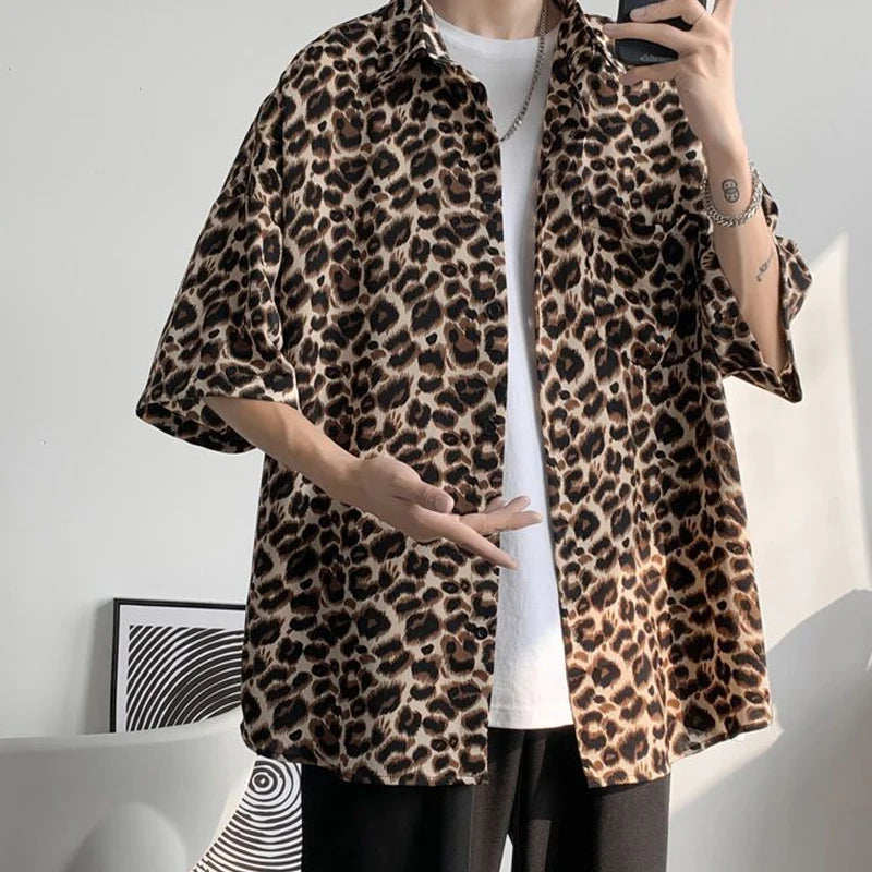 Fashion Casual Streetwear Korean Leopard Loose Button