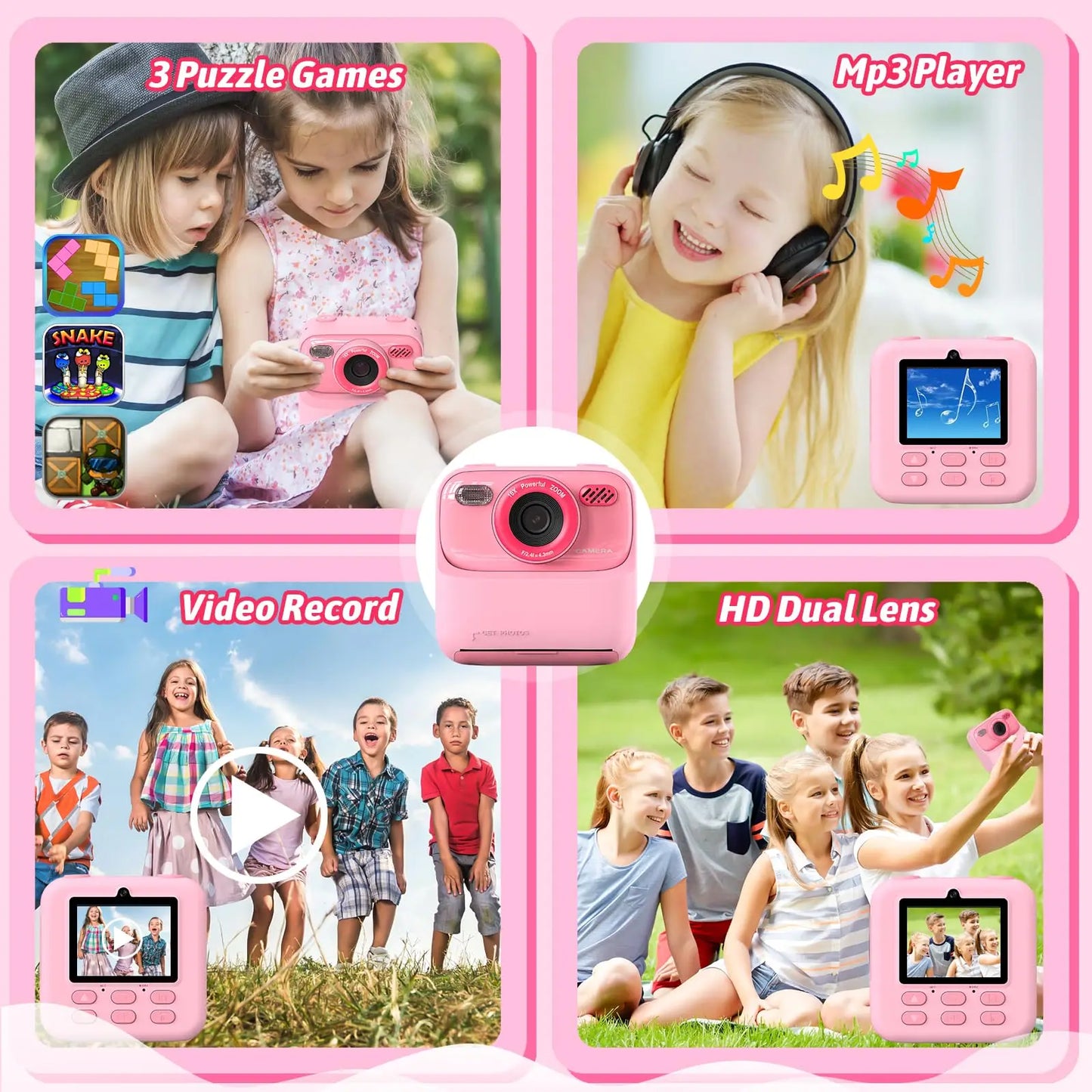 Upgrade Kids Camera Instant 1080P HD Dual Lens Selfie