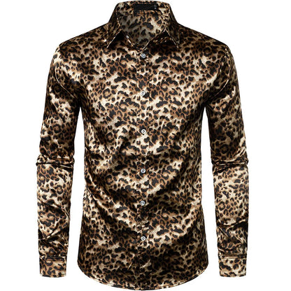 Leopard Shirts Men Fashion Shirt Long Sleeve Hawaiian Shirts