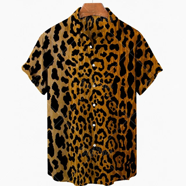Short Sleeve Leopard Men's Shirts For Man Clothing