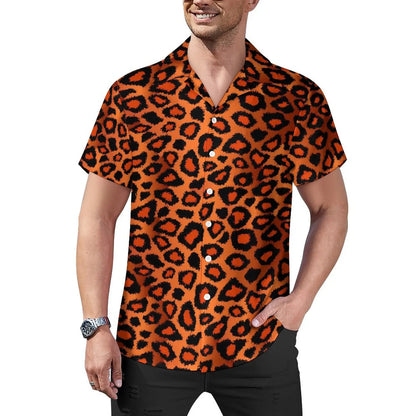 Hawaiian Sexy Red Leopard Spots Men's Shirts For Man