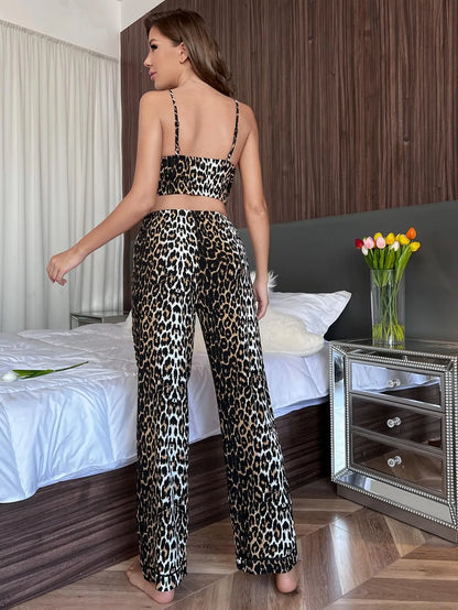 Leopard Print Summer Women's Pajamas Set 2 Pieces