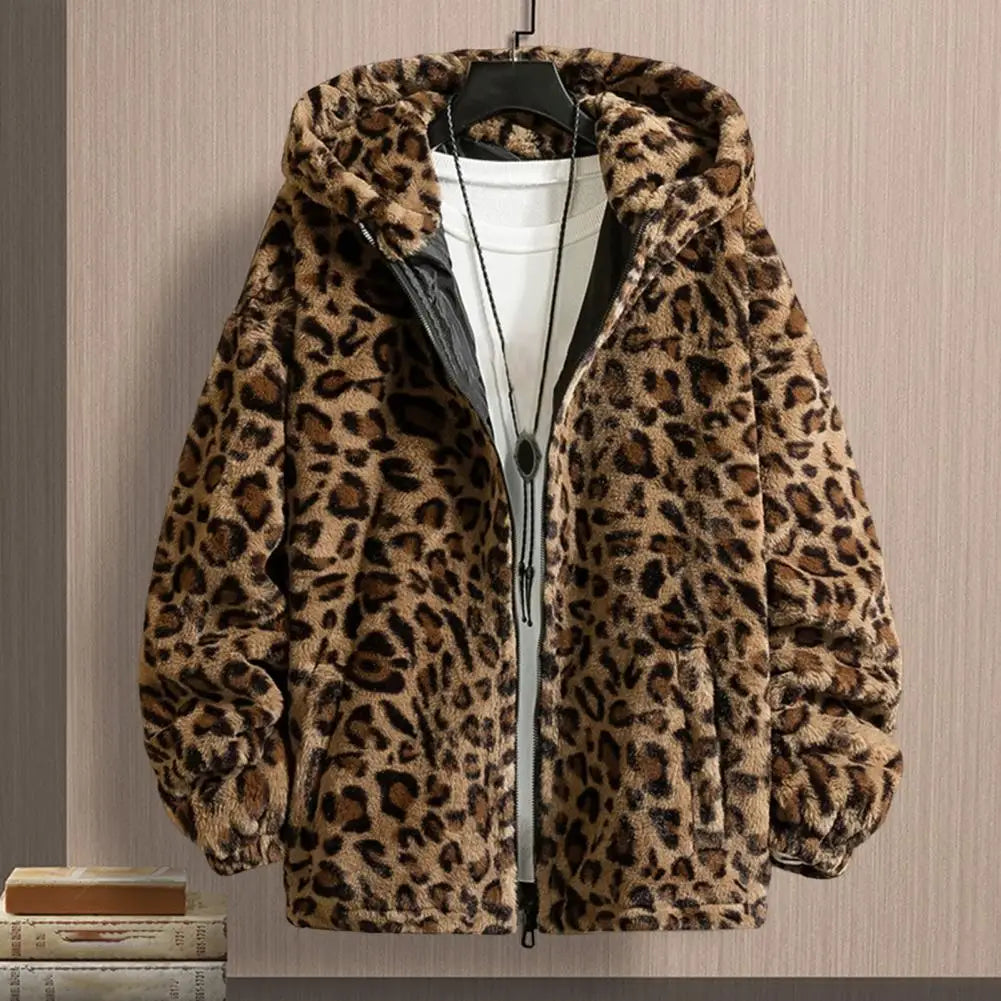 Leopard Print Cotton-padded Overcoat Autumn Men Jacket