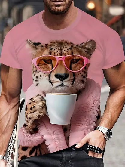 3D Digital Print Men's Stylish Leopard Pattern T-Shirt