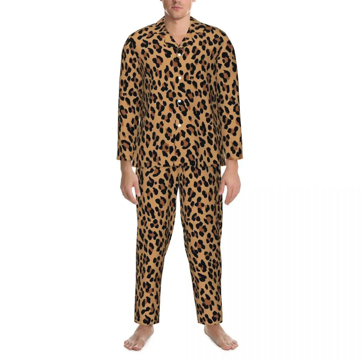 Leopard Print Sleepwear Autumn Yellow Pink and Black Casual