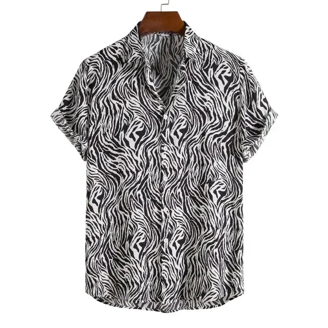 Leopard Hawaiian Sexy Floral Male Camisa Slim Fit