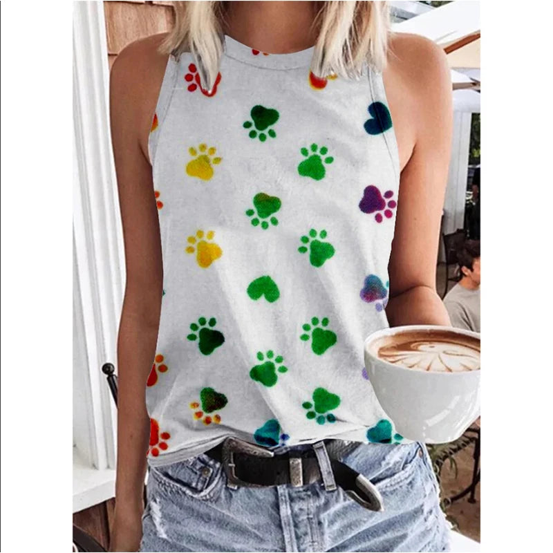 Sexy Leopard Dog Paw 3D Print Tank Tops Women Streetwear