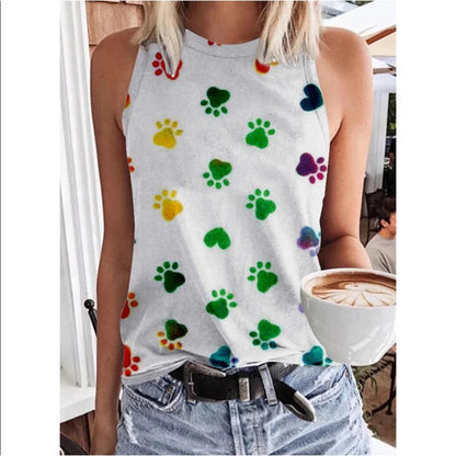 Sexy Leopard Dog Paw 3D Print Tank Tops Women Streetwear