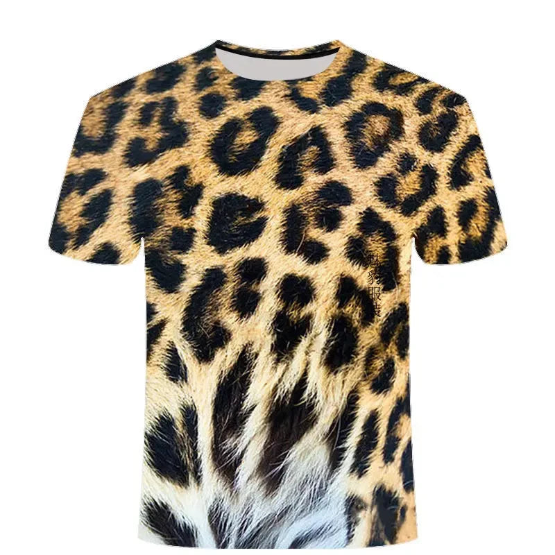 Leopard Print 3D Printing T-shirt Contrasting Stripes Fleck