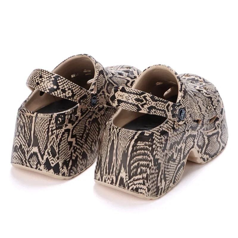Leopard Thick Bottom Clogs for Women Closed Toe Chunky