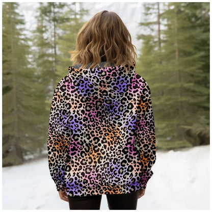 Women Coats Jackets Pink Leopard Graphics Printed Cardigans Outdoors Colors Plush Thick Winter Casual Streetwear Female Clothing