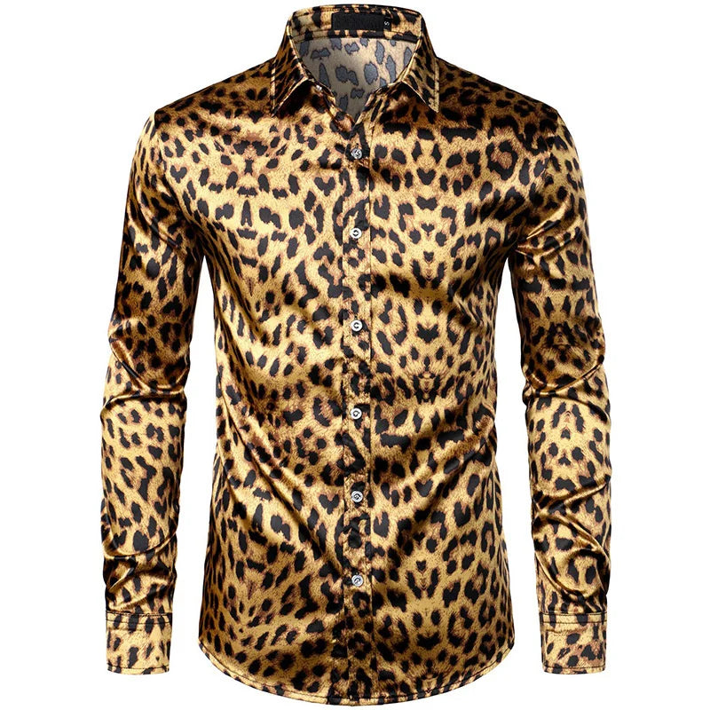Leopard Shirts Men Fashion Shirt Long Sleeve Hawaiian Shirts