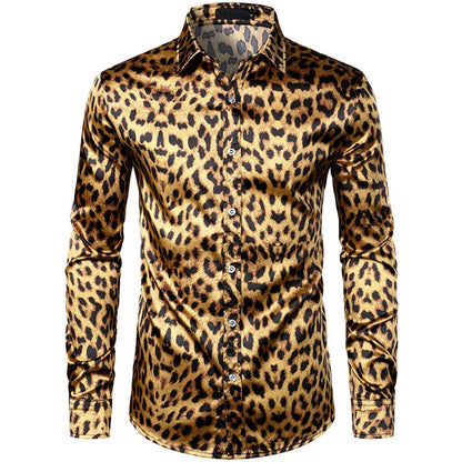 Leopard Shirts Men Fashion Shirt Long Sleeve Hawaiian Shirts
