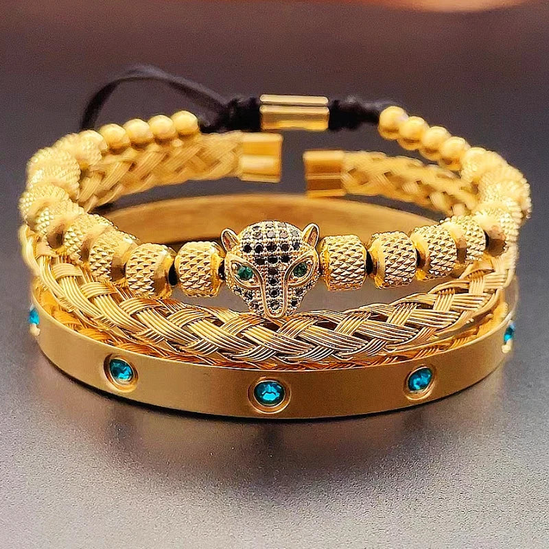 Luxury Set Green Eye Leopard Head Charm Handmade