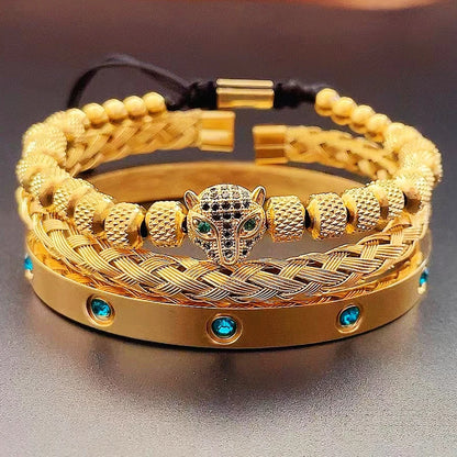 Luxury Set Green Eye Leopard Head Charm Handmade