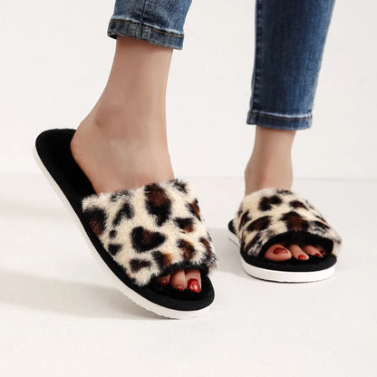 Autumn Winter Leopard Print Slippers Women's Fashion