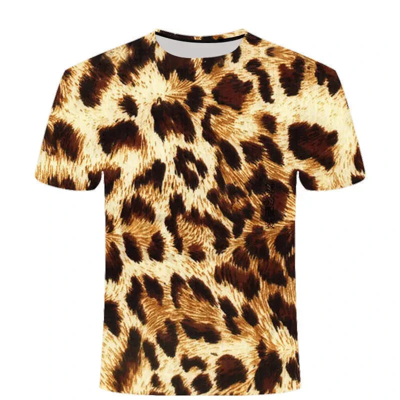 Leopard Print 3D Printing T-shirt Contrasting Stripes Fleck
