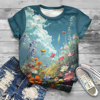 Flower Floral Pattern 3D Print T-Shirts Women Casual O-Neck Short Sleeve T Shirt Y2k Harajuku Tee Streetwear Top Female Clothing