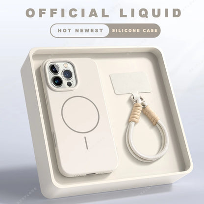 Magnetic Phone Case For iPhone 15 14 16 Plus 11 12 13 16 Pro Max Silicone Official Lanyard Magsafe Strap Protector Soft Cover