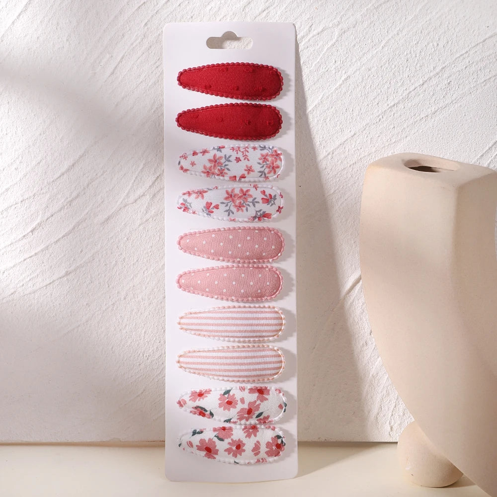10Pcs/Lot Fresh Print Cotton Alloy Hair Clips for Kids Fabric