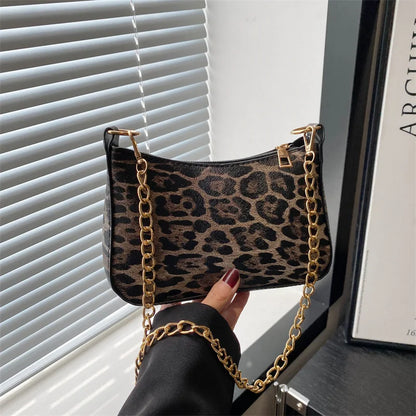 Leopard Pattern Shoulder Bags For Women, Fashion Chain