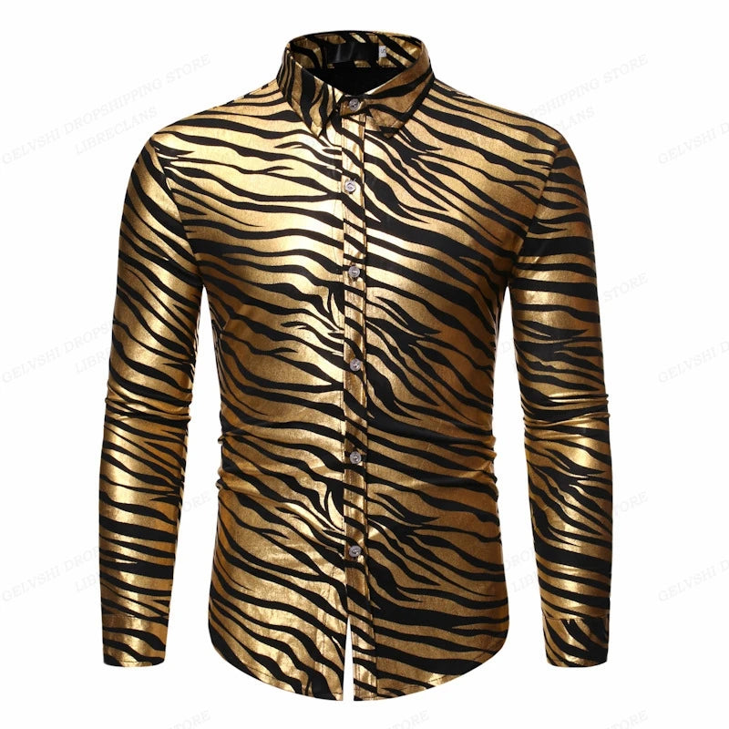 Leopard Hawaii Shirts Men Fashion Shirt Long Sleeve