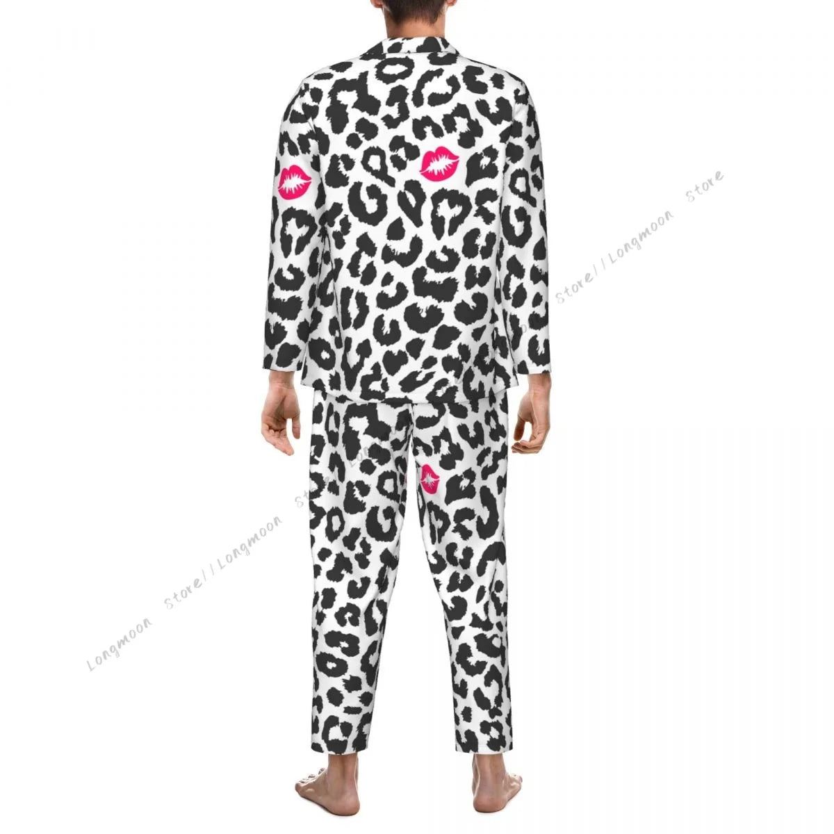 Men Pajama Sets Black And White Leopard Texture