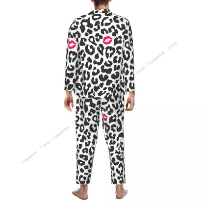 Men Pajama Sets Black And White Leopard Texture