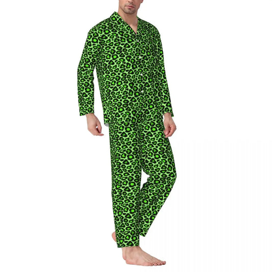 Trendy Leopard Print Sleepwear Spring Neon Green
