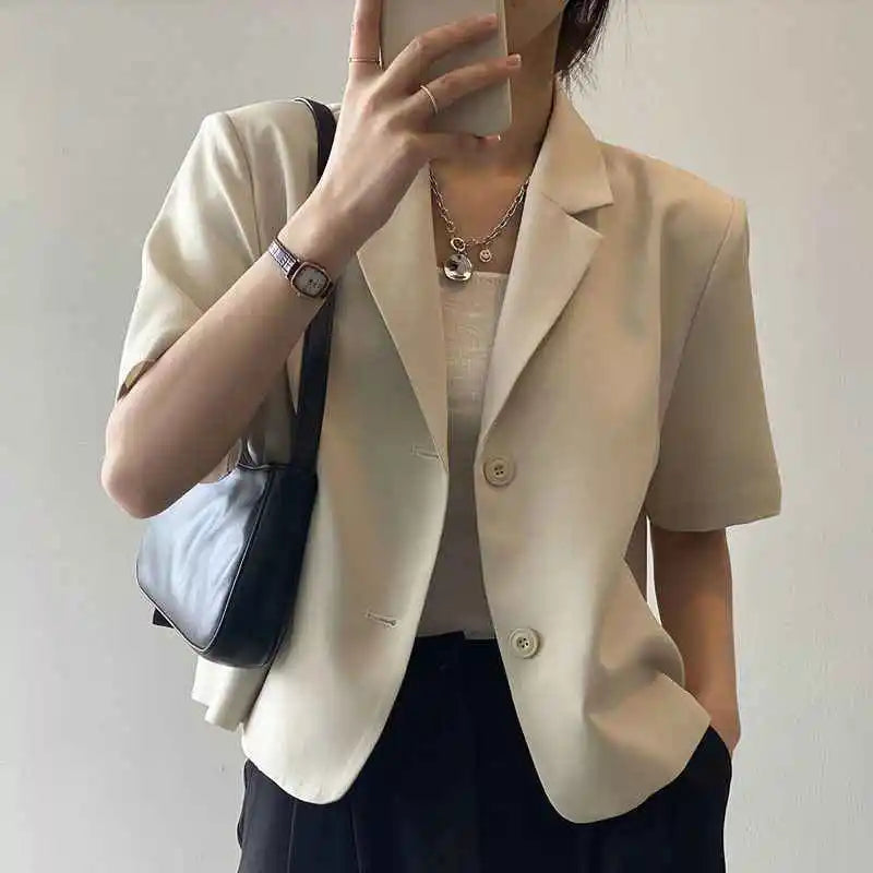 Spring Summer Short Sleeved BlazerCoat for Women Single Breasted Short Jacket Korean Fashion Office Lady Suit Jackets