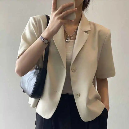 Spring Summer Short Sleeved BlazerCoat for Women Single Breasted Short Jacket Korean Fashion Office Lady Suit Jackets