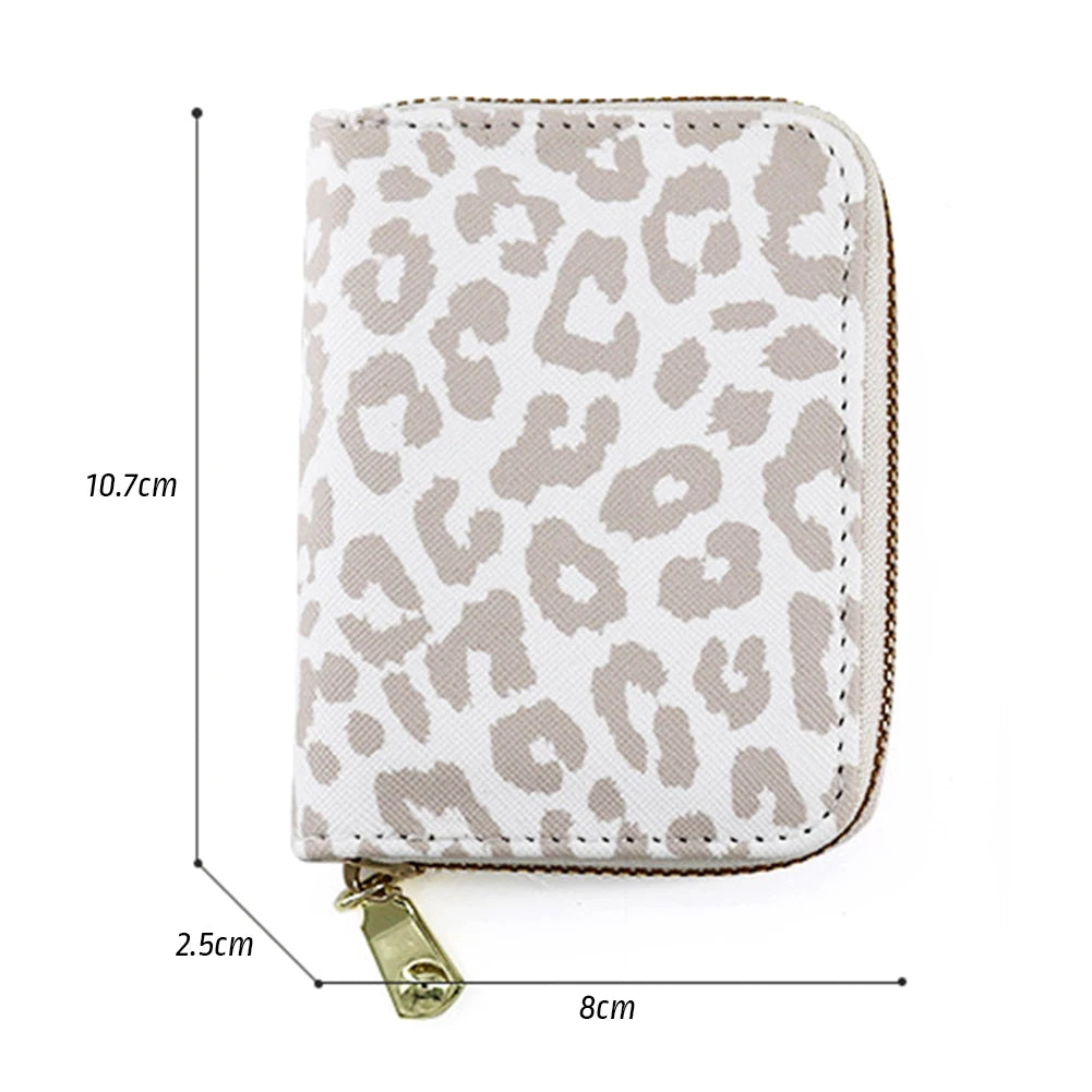 White Leopards Print Zipper Card Bag Wear-Resistant