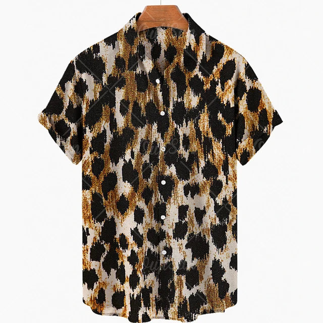 Short Sleeve Leopard Men's Shirts For Man Clothing