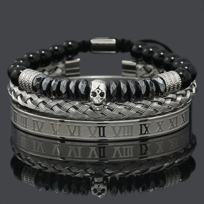 Black Stone Hematite Beads Men Skull Crown Leopard