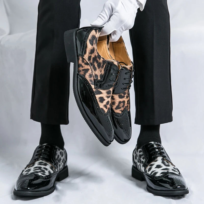 2025 Fashion Leopard Dress Shoes Man Pointed